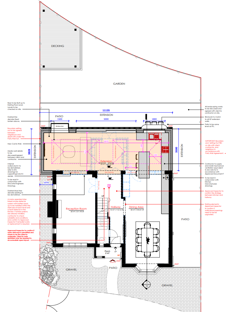 Ground floor plan showing a rear extension with kitchen, dining and reception layout