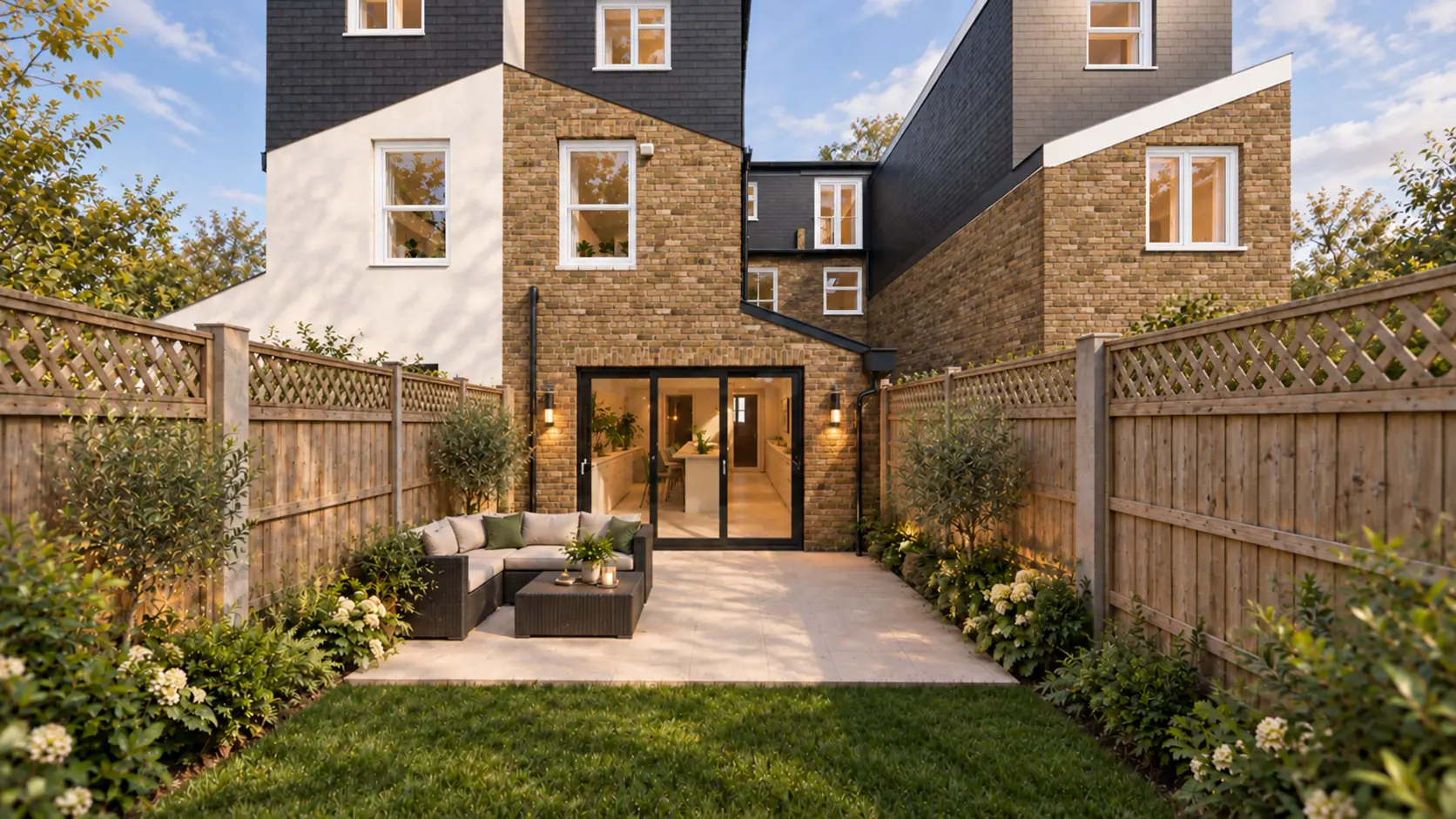 Rear extension with sliding doors opening onto a London garden