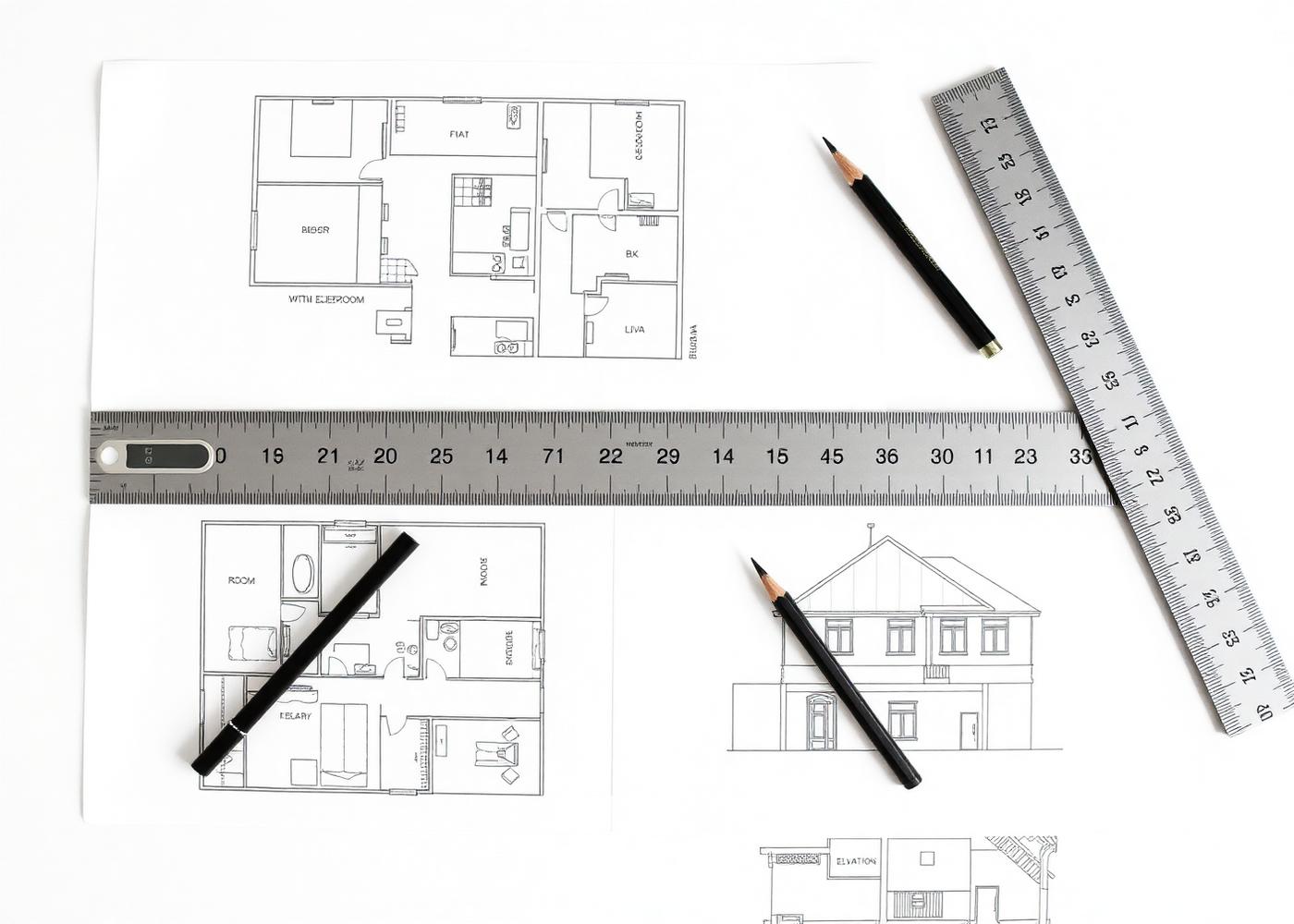 Architectural floor plans and elevations for a house extension