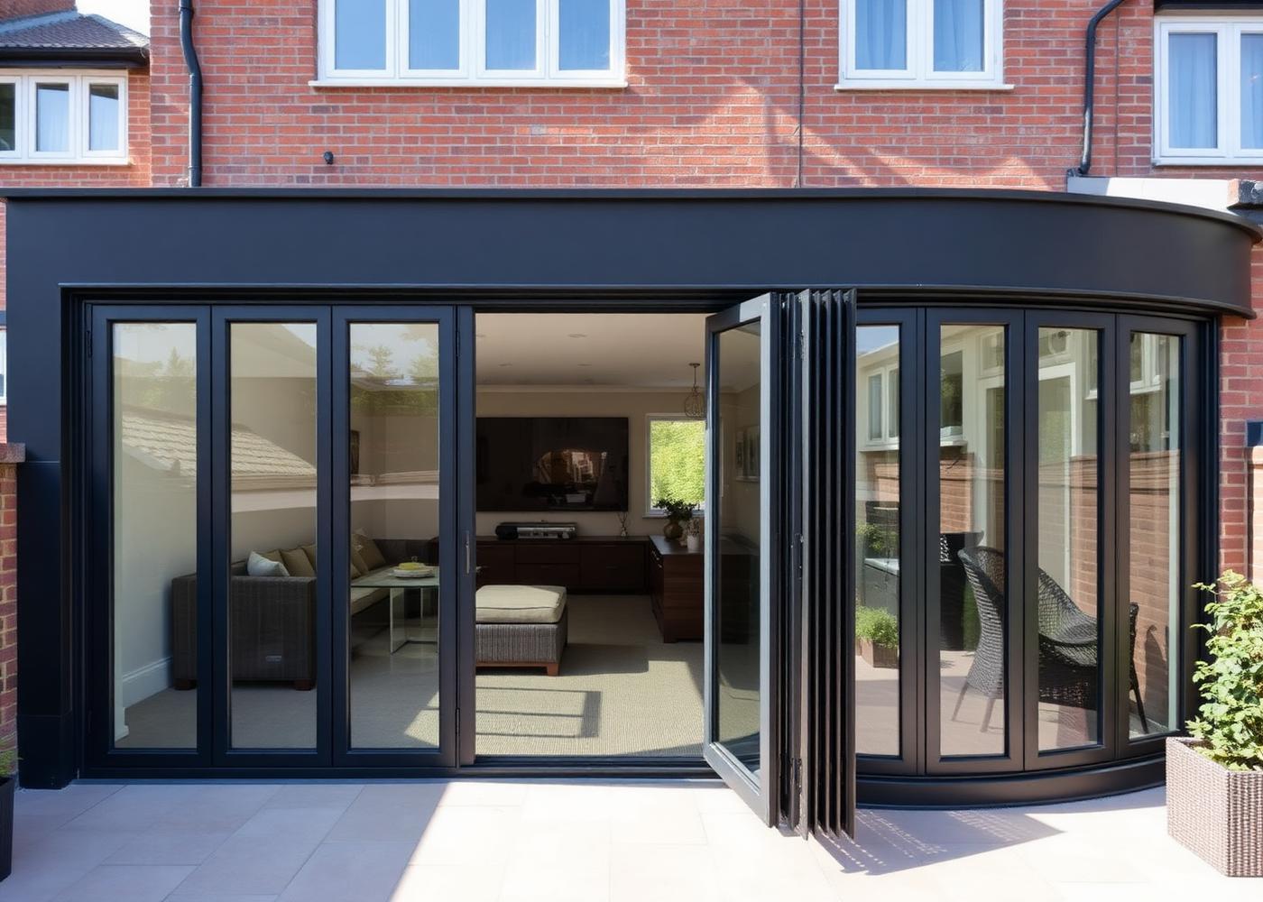Wraparound rear extension with dark aluminium bifold doors